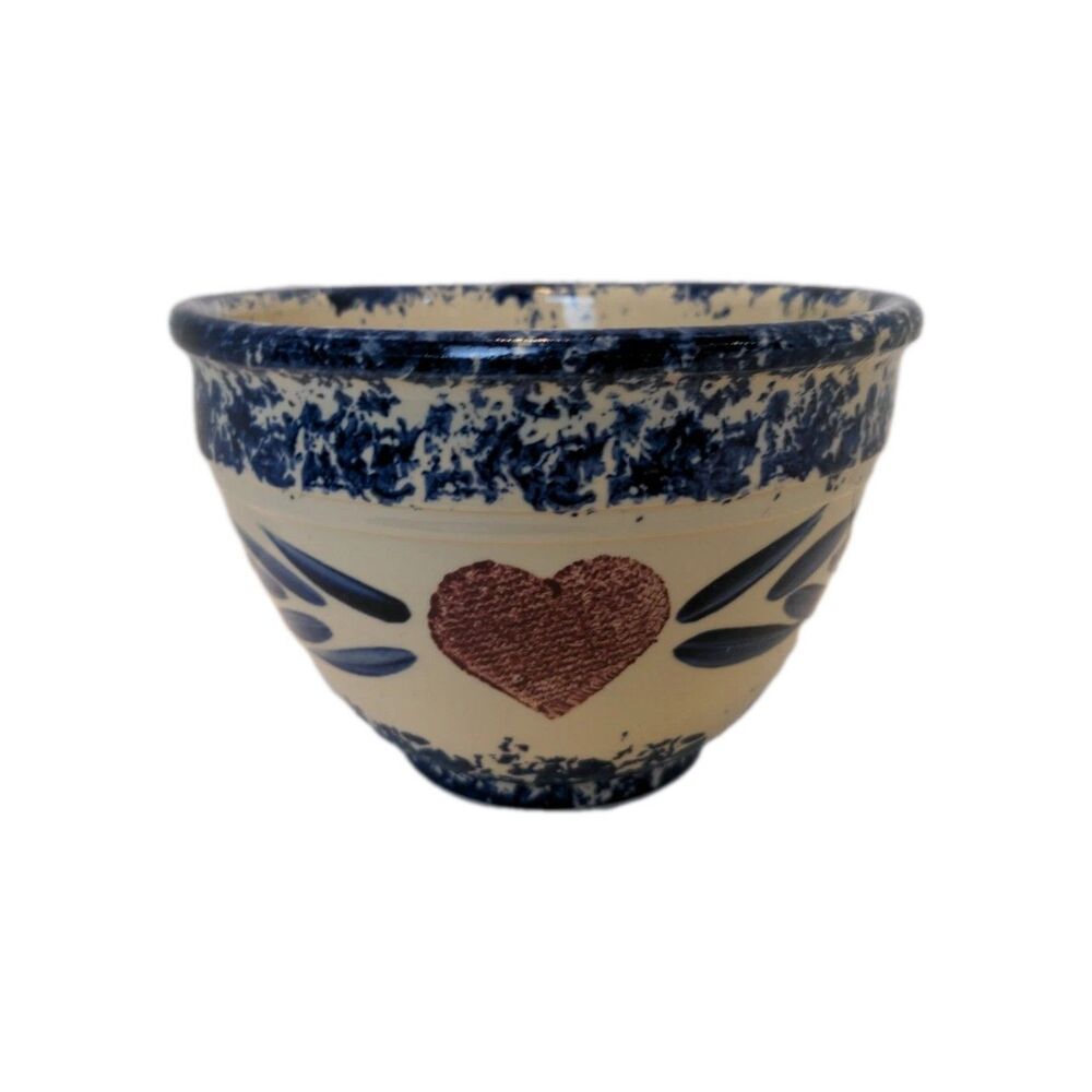 Pottery Bowl Country Blue With A Heart County Home Decor 6.5" VTG